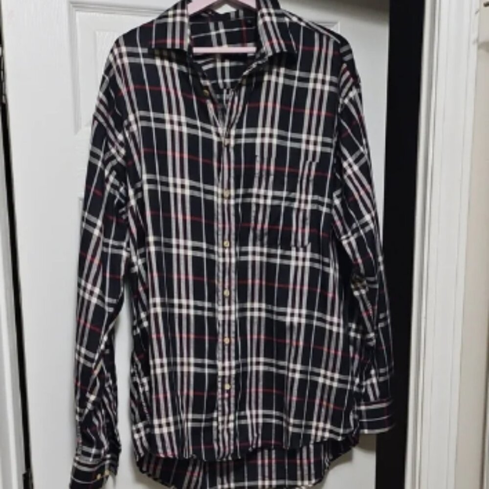Burberry Classic Black and White Plaid Men's Shirt